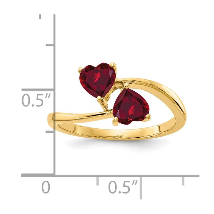 14k Yellow Gold 5 mm Heart Lab-Created Ruby 2-Stone Ring