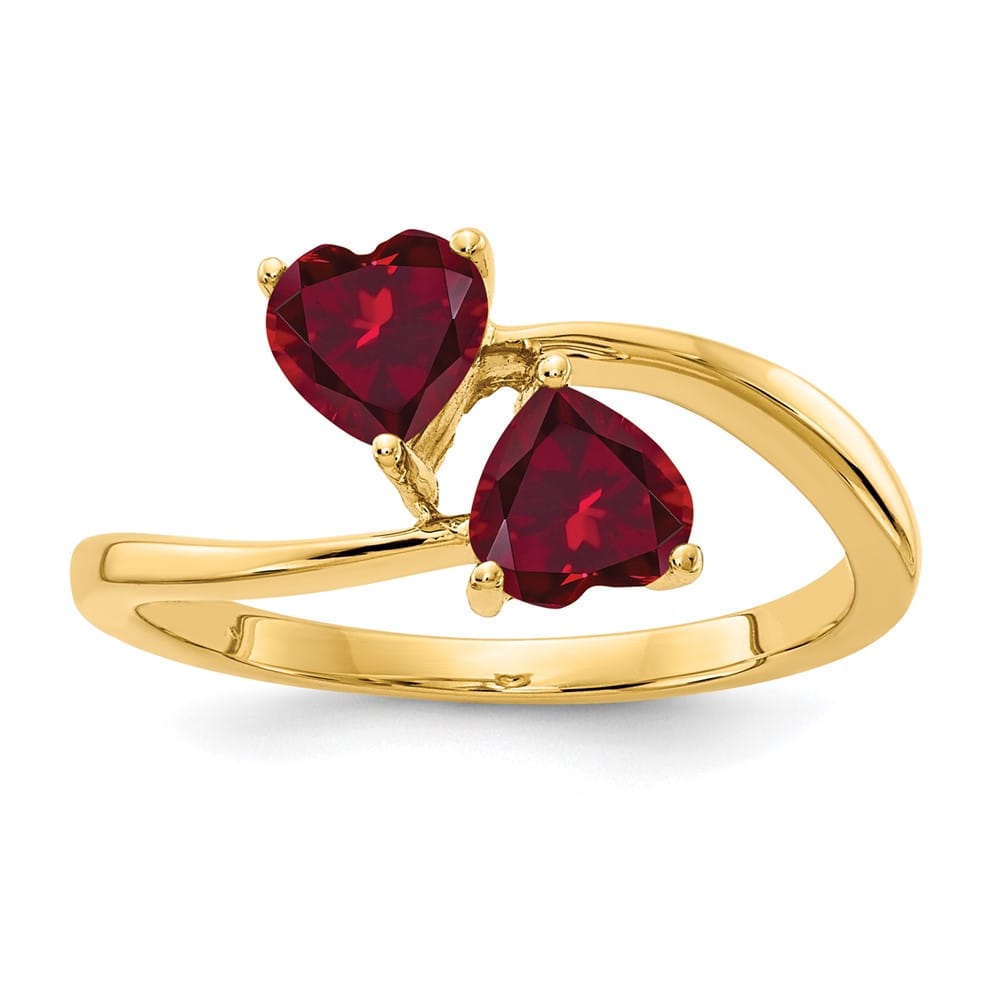 14k Yellow Gold 5 mm Heart Lab-Created Ruby 2-Stone Ring