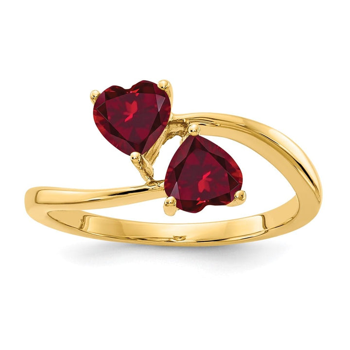 14k Yellow Gold 5 mm Heart Lab-Created Ruby 2-Stone Ring