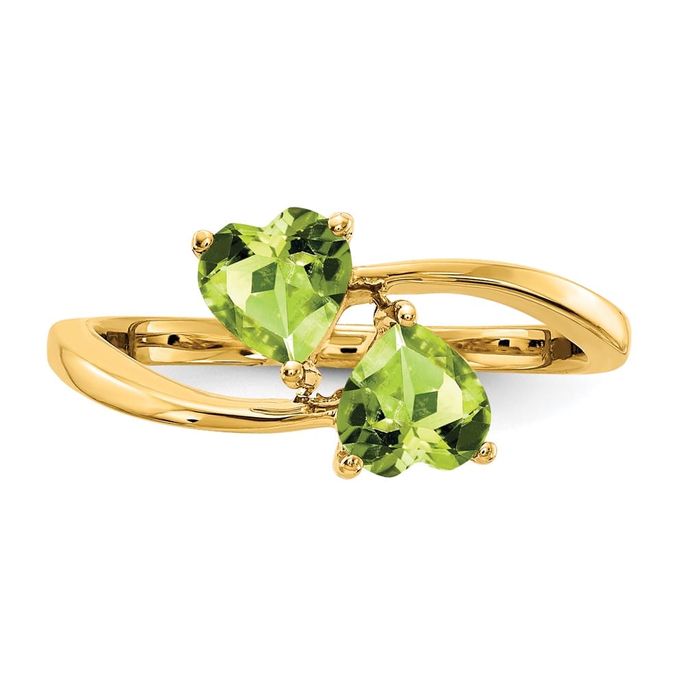 14k Yellow Gold 5 mm Heart Peridot 2-Stone Ring