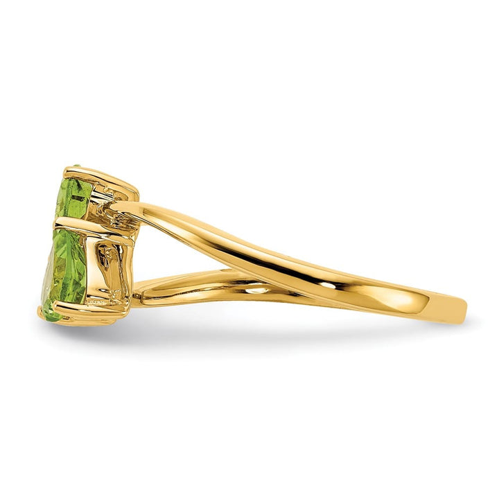 14k Yellow Gold 5 mm Heart Peridot 2-Stone Ring