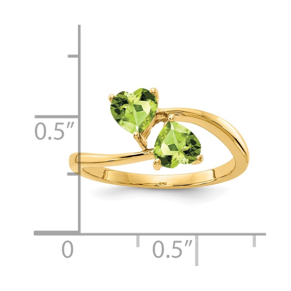 14k Yellow Gold 5 mm Heart Peridot 2-Stone Ring