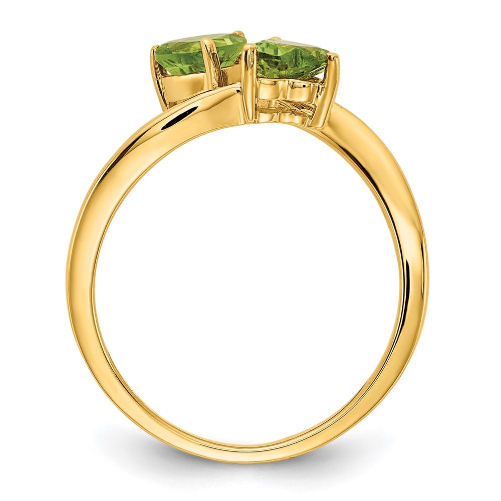 14k Yellow Gold 5 mm Heart Peridot 2-Stone Ring
