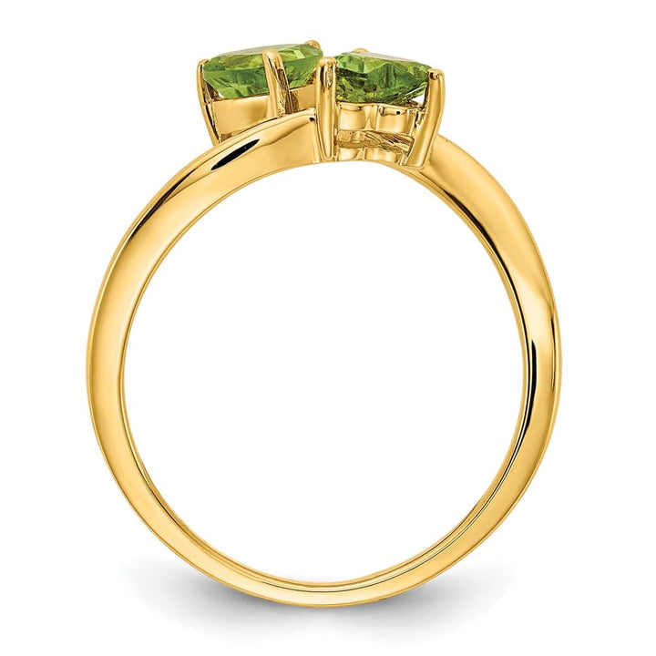 14k Yellow Gold 5 mm Heart Peridot 2-Stone Ring