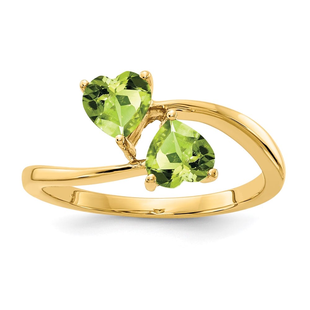 14k Yellow Gold 5 mm Heart Peridot 2-Stone Ring