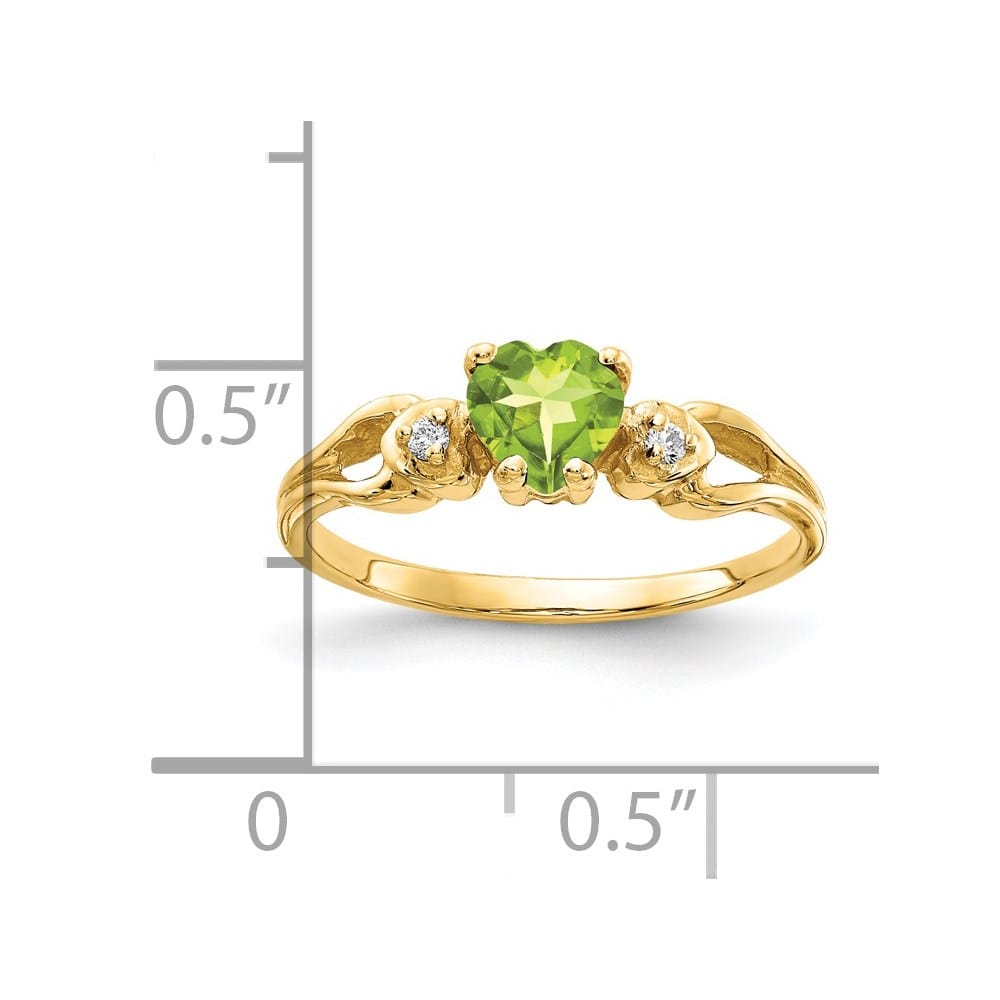 14k Yellow Gold 5 mm Heart Peridot and Diamond Ring
