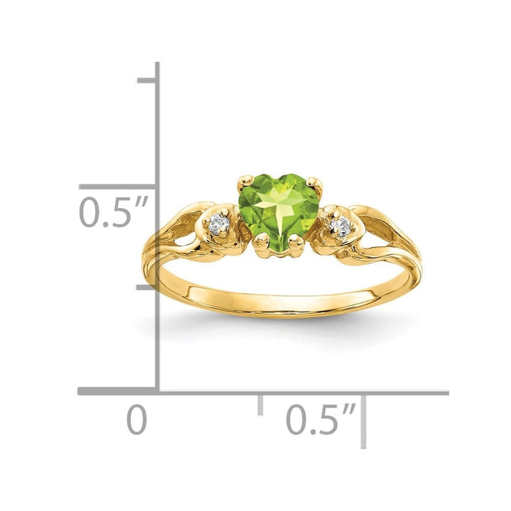 14k Yellow Gold 5 mm Heart Peridot and Diamond Ring