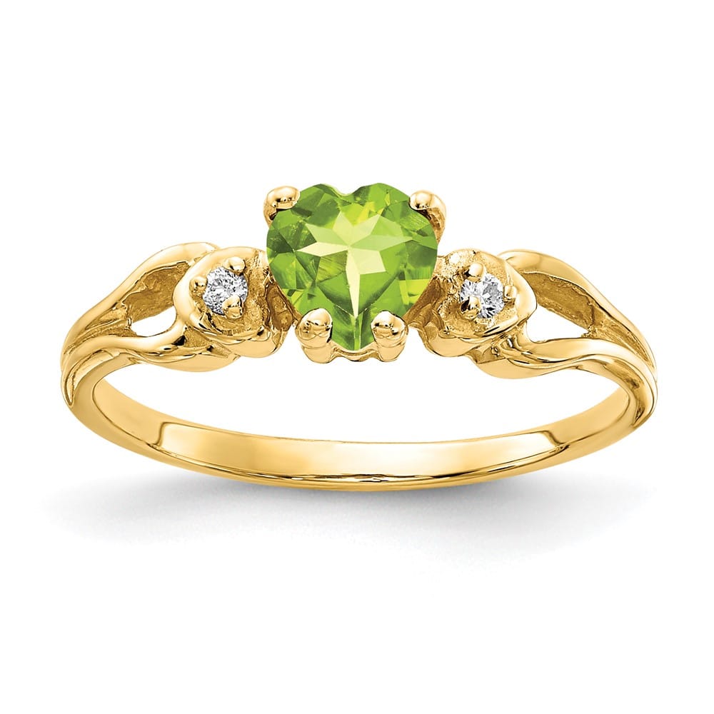 14k Yellow Gold 5 mm Heart Peridot and Diamond Ring