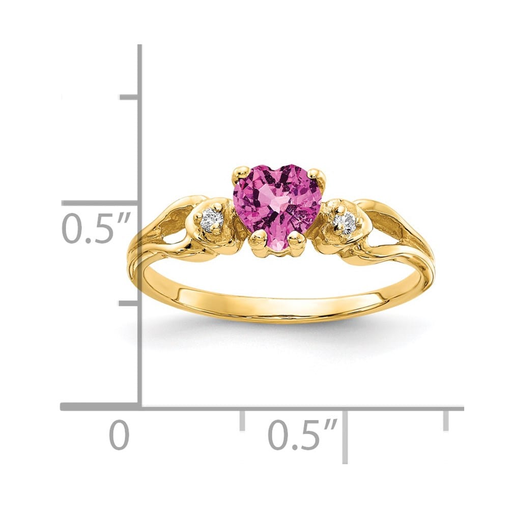 14k Yellow Gold 5 mm Heart Pink Sapphire and Diamond Ring