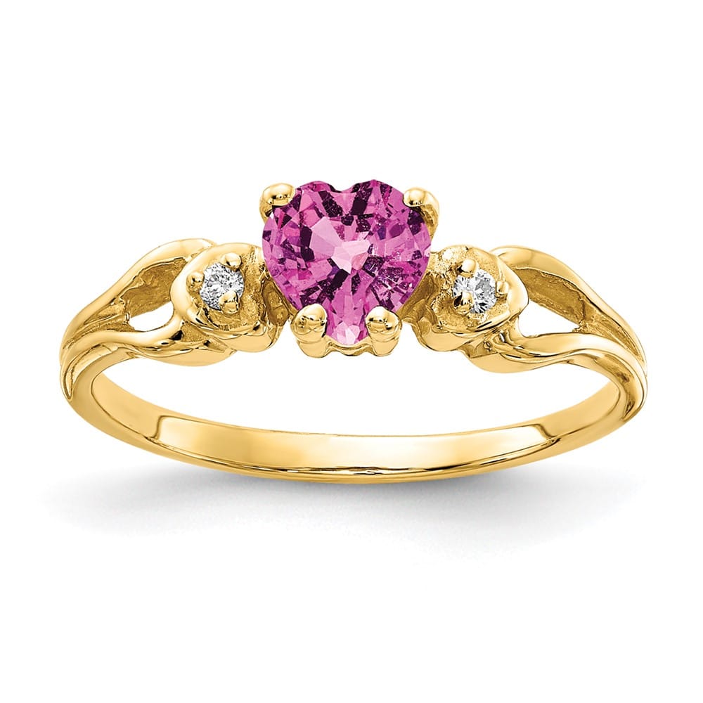 14k Yellow Gold 5 mm Heart Pink Sapphire and Diamond Ring
