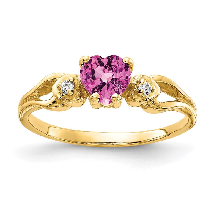 14k Yellow Gold 5 mm Heart Pink Sapphire and Diamond Ring
