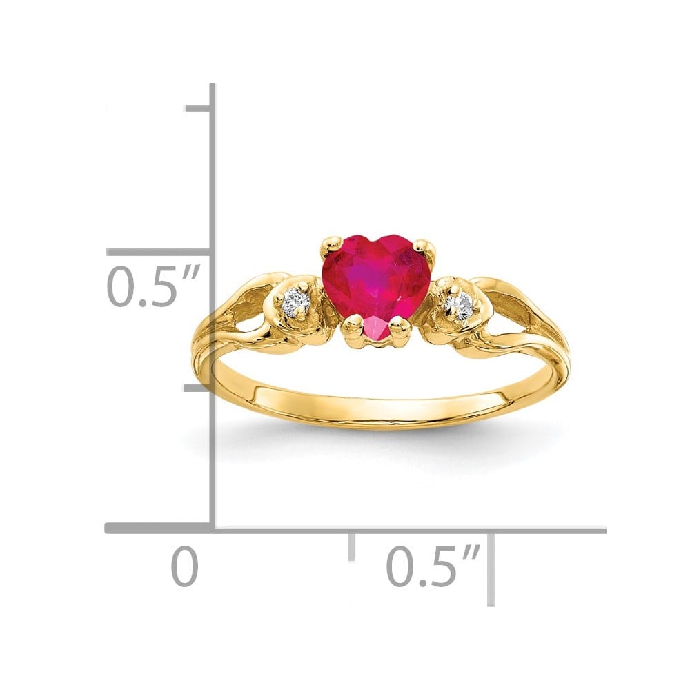 14k Yellow Gold 5 mm Heart Ruby and Diamond Ring