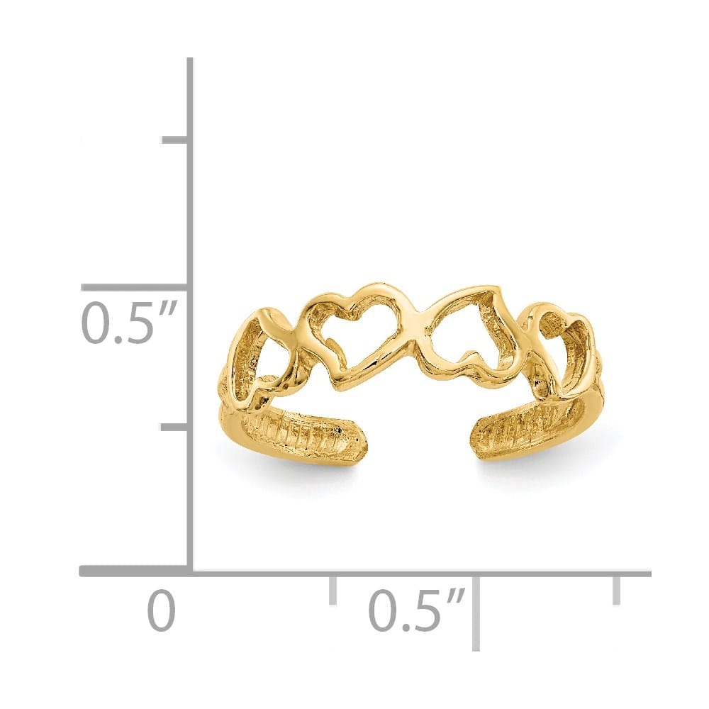 14k Yellow Gold 5 mm Open Hearts Toe Ring