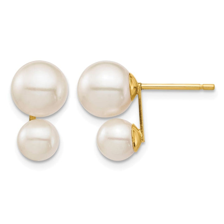 14K Yellow Gold 5mm and 7mm White Round Freshwater Cultured Earrings