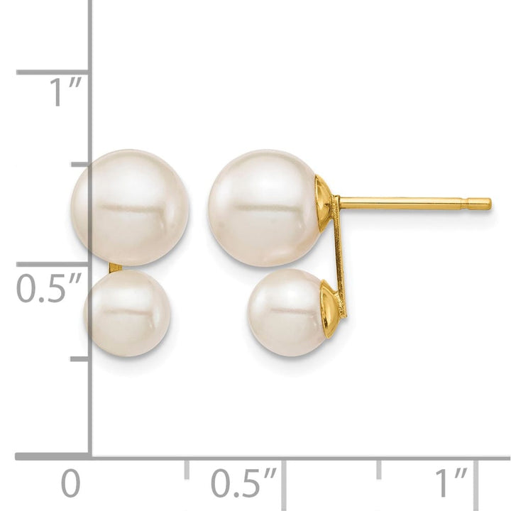 14K Yellow Gold 5mm and 7mm White Round Freshwater Cultured Earrings