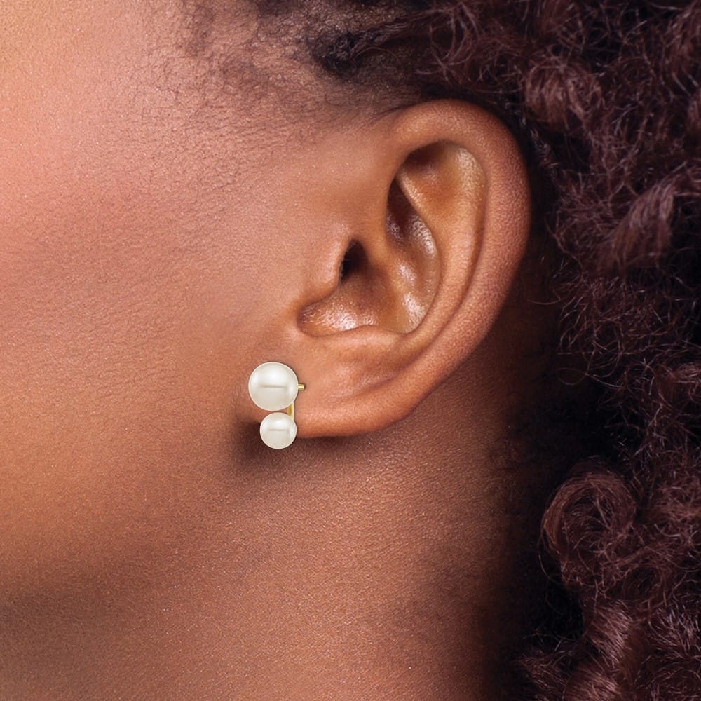 14K Yellow Gold 5mm and 7mm White Round Freshwater Cultured Earrings