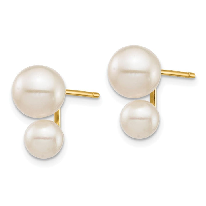 14K Yellow Gold 5mm and 7mm White Round Freshwater Cultured Earrings
