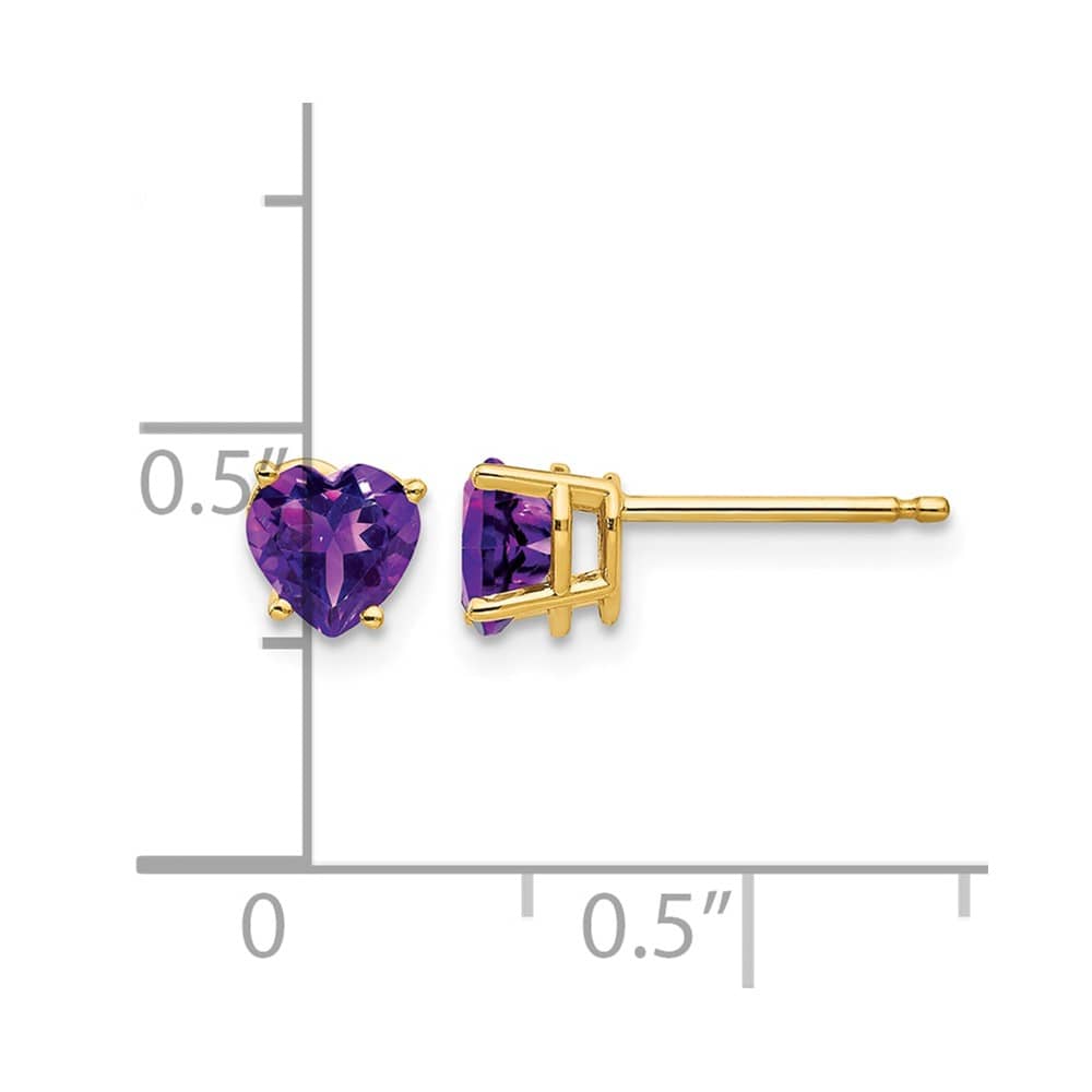 14K Yellow Gold 5mm Heart Amethyst Post Earrings, view 4 of 4