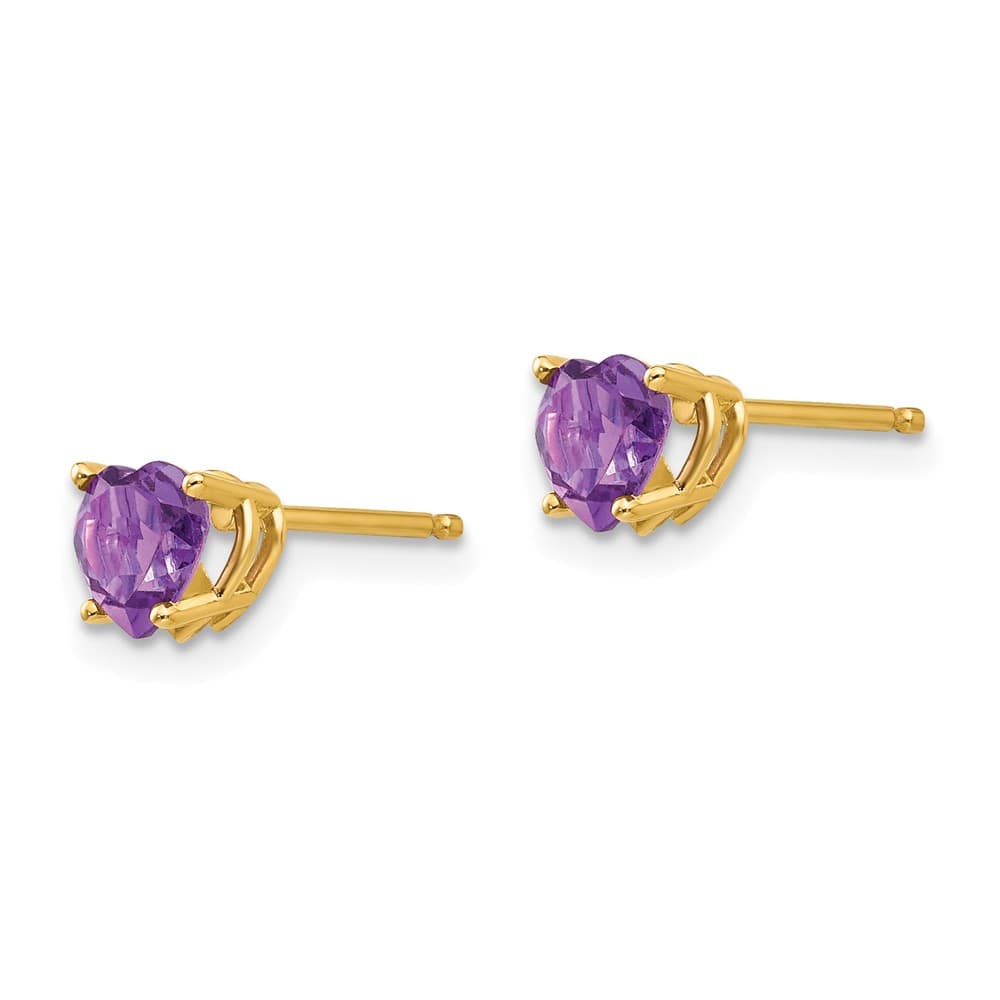 14K Yellow Gold 5mm Heart Amethyst Post Earrings, view 2 of 4