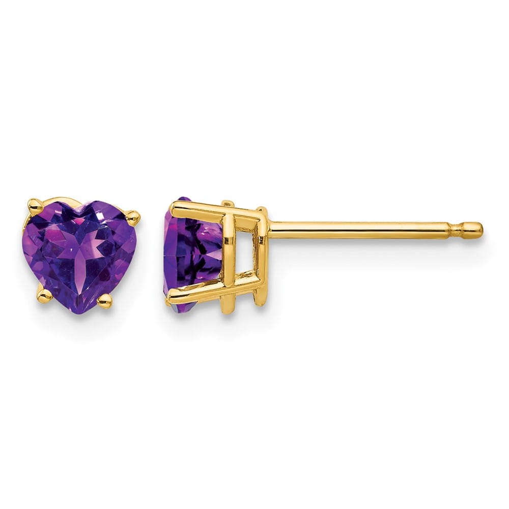 14K Yellow Gold 5mm Heart Amethyst Post Earrings, view 1 of 4
