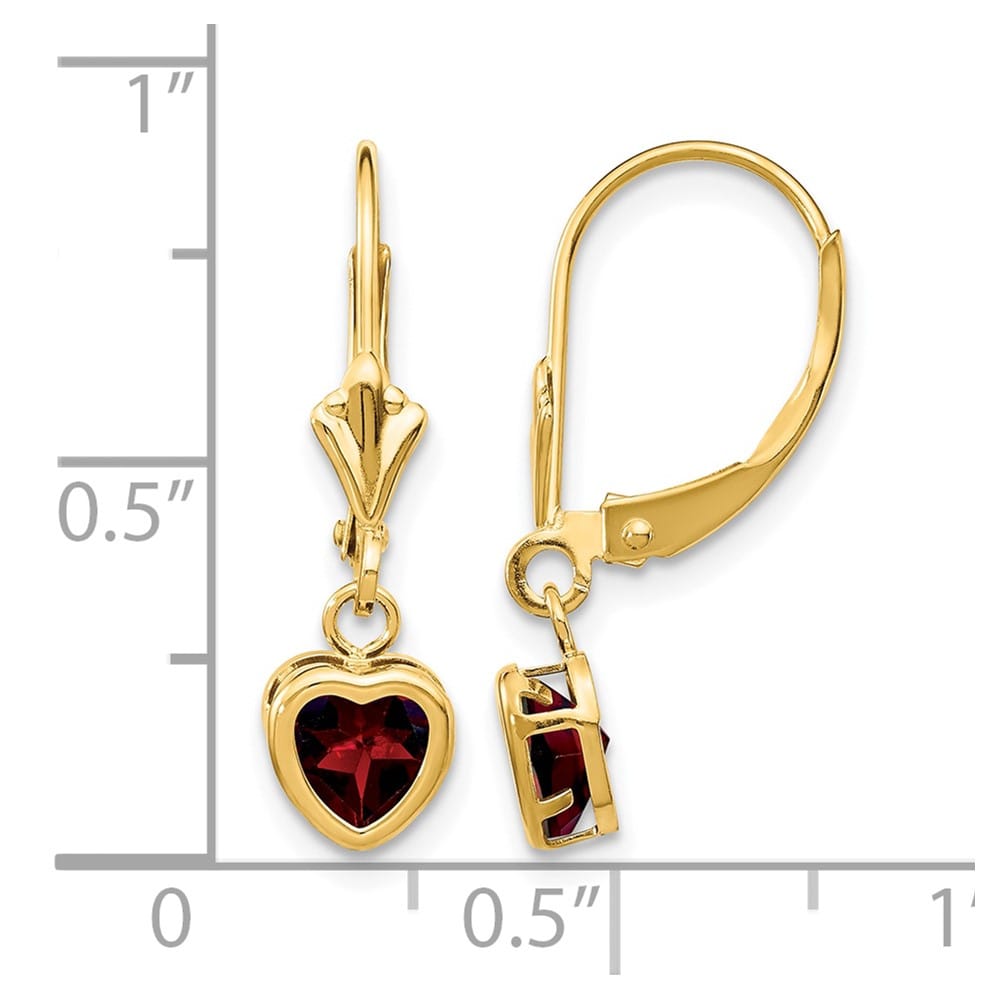 14K Yellow Gold 5mm Heart Bezel Leverback Dangle Earrings, view 16 of 16