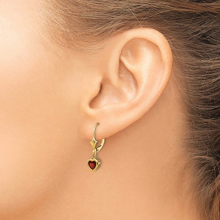 14K Yellow Gold 5mm Heart Bezel Leverback Dangle Earrings, view 15 of 16