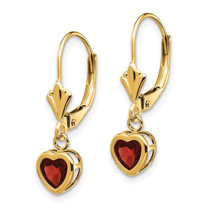 14K Yellow Gold 5mm Heart Bezel Leverback Dangle Earrings, view 14 of 16