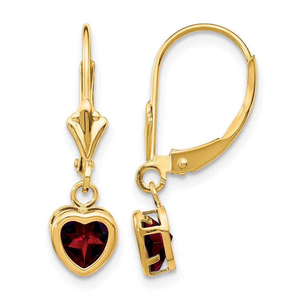 14K Yellow Gold 5mm Heart Bezel Leverback Dangle Earrings, view 13 of 16