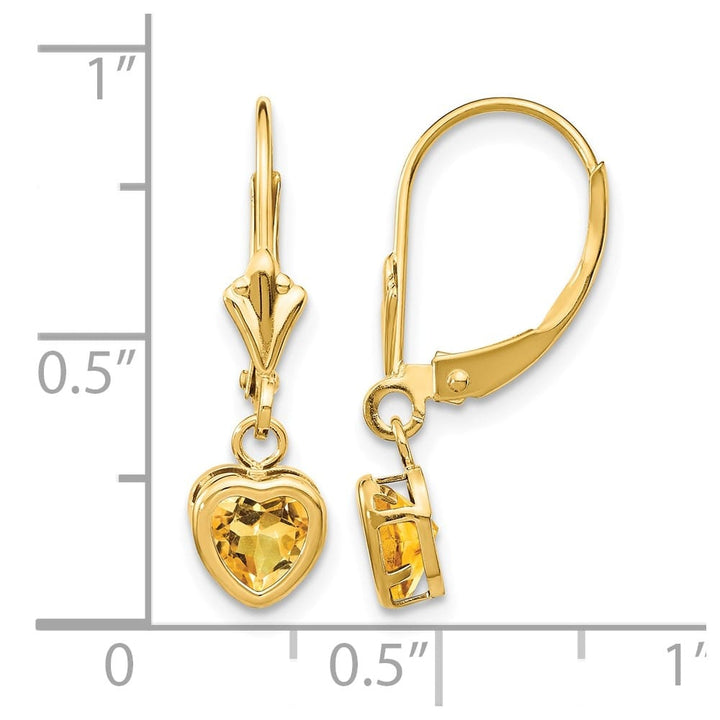 14K Yellow Gold 5mm Heart Bezel Leverback Dangle Earrings, view 12 of 16