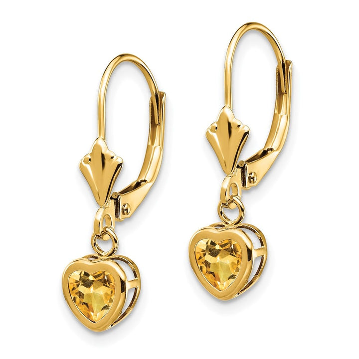 14K Yellow Gold 5mm Heart Bezel Leverback Dangle Earrings, view 10 of 16