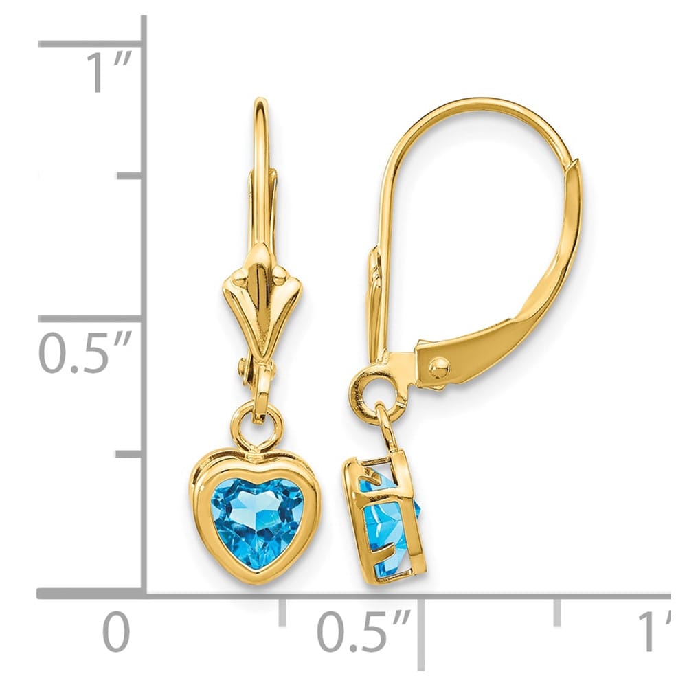 14K Yellow Gold 5mm Heart Bezel Leverback Dangle Earrings, view 8 of 16