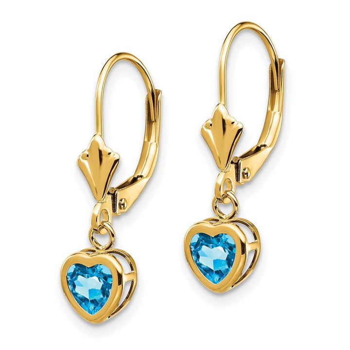 14K Yellow Gold 5mm Heart Bezel Leverback Dangle Earrings, view 6 of 16