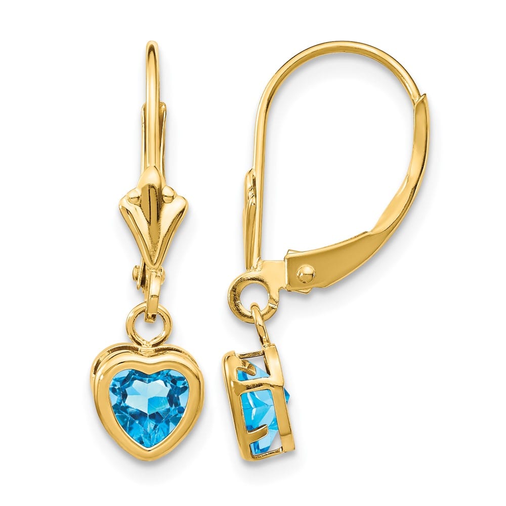 14K Yellow Gold 5mm Heart Bezel Leverback Dangle Earrings, view 5 of 16