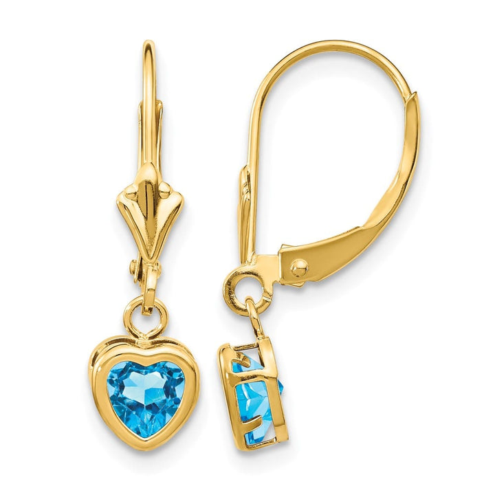 14K Yellow Gold 5mm Heart Bezel Leverback Dangle Earrings, view 5 of 16