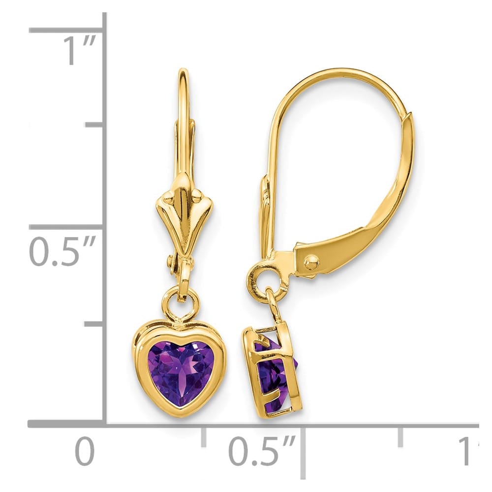 14K Yellow Gold 5mm Heart Bezel Leverback Dangle Earrings, view 4 of 16