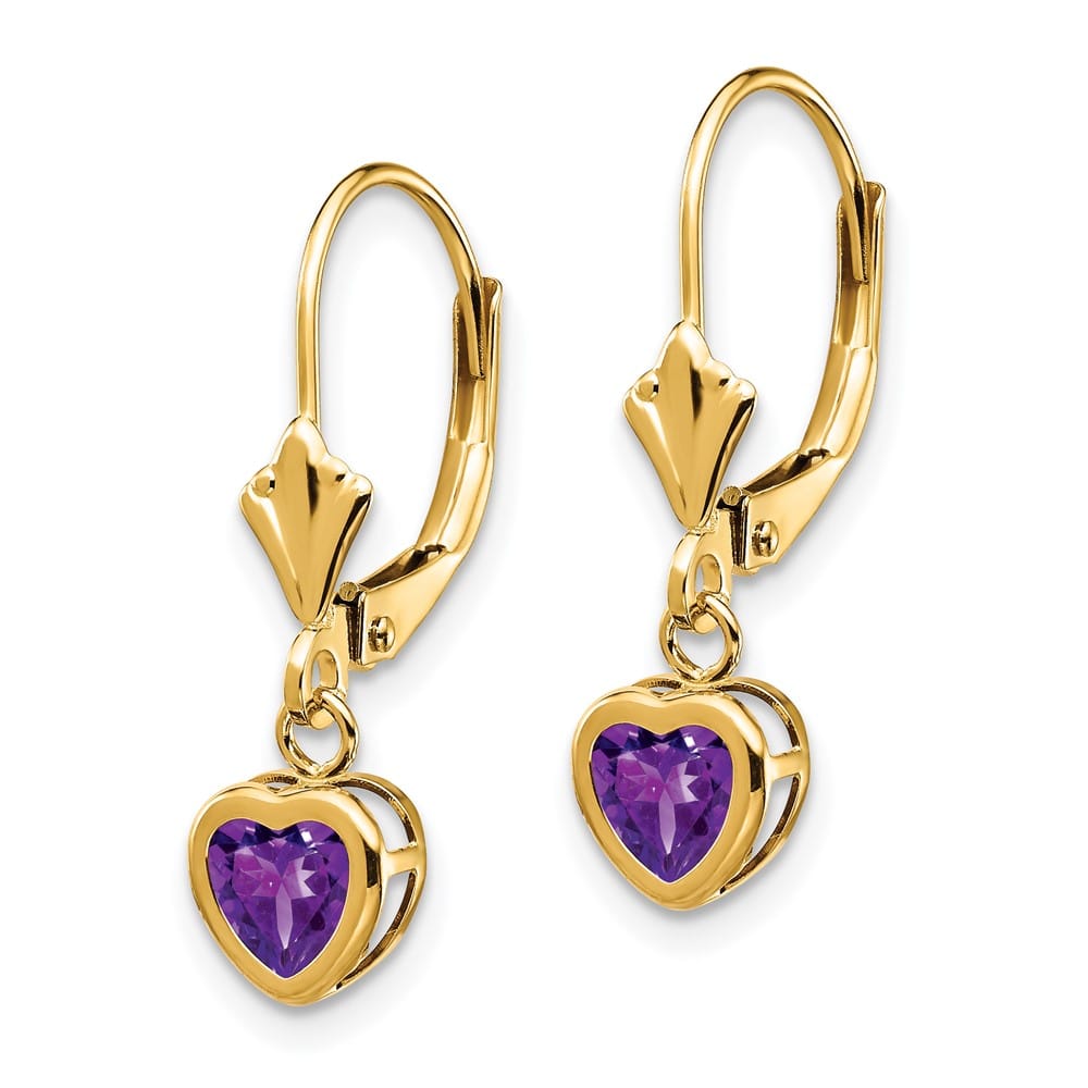14K Yellow Gold 5mm Heart Bezel Leverback Dangle Earrings, view 2 of 16