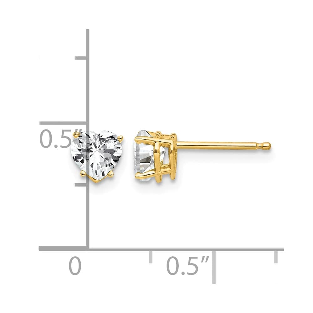 14K Yellow Gold 5mm Heart Cubic Zirconia Post Earrings, view 4 of 4
