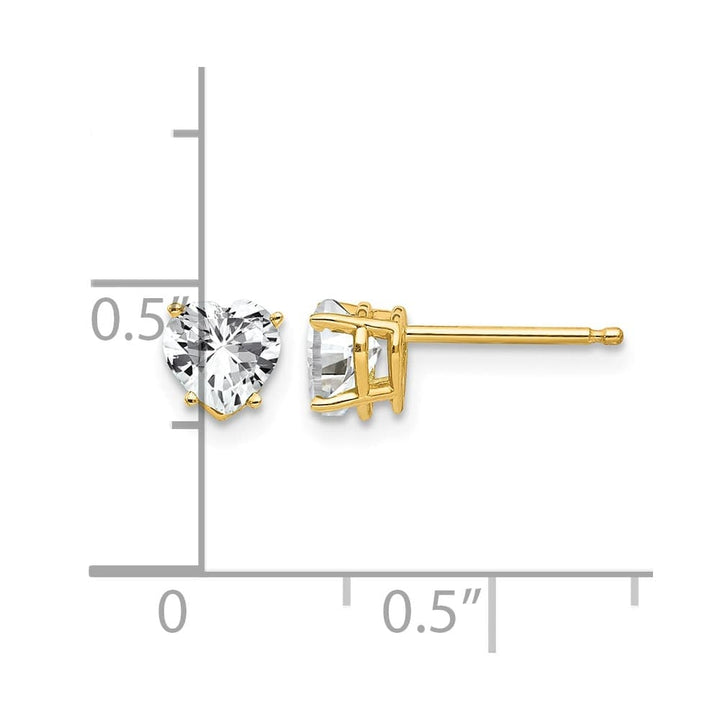 14K Yellow Gold 5mm Heart Cubic Zirconia Post Earrings, view 4 of 4