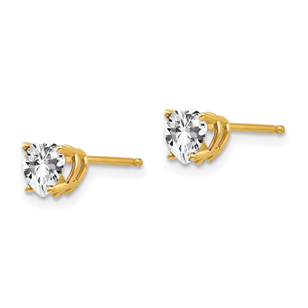 14K Yellow Gold 5mm Heart Cubic Zirconia Post Earrings, view 2 of 4