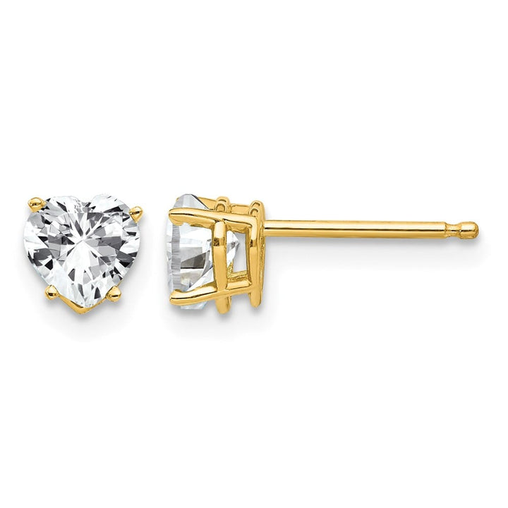 14K Yellow Gold 5mm Heart Cubic Zirconia Post Earrings, view 1 of 4