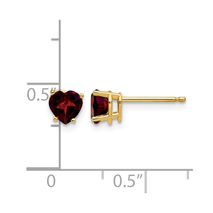 14K Yellow Gold 5mm Heart Garnet Post Earrings, view 4 of 4
