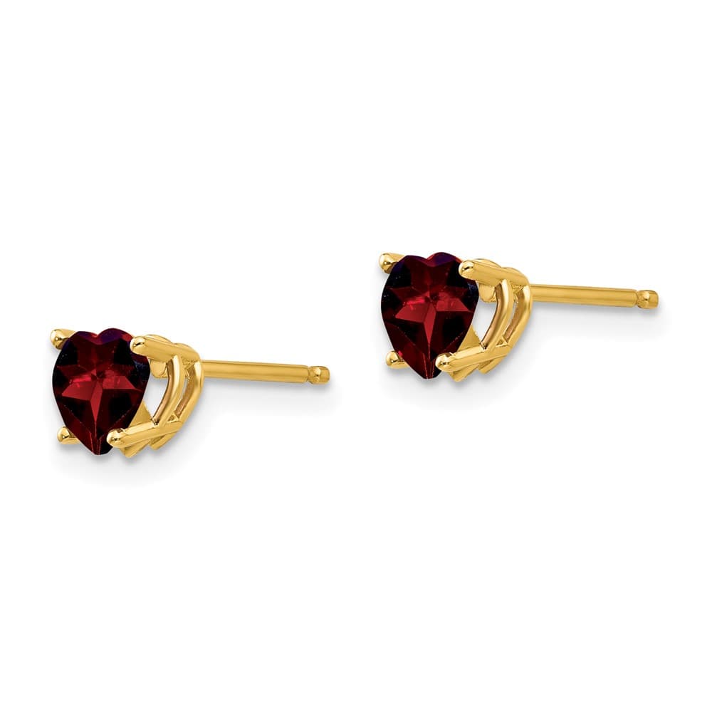 14K Yellow Gold 5mm Heart Garnet Post Earrings, view 2 of 4
