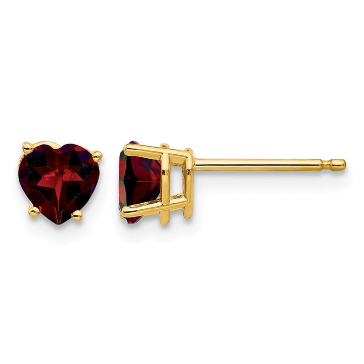 14K Yellow Gold 5mm Heart Garnet Post Earrings, view 1 of 4