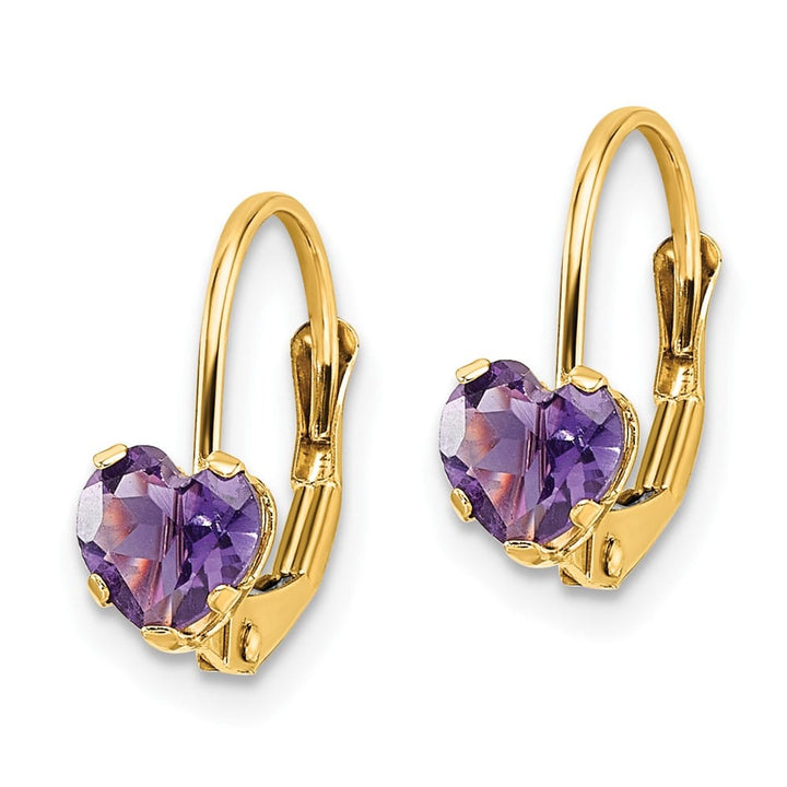 14K Yellow Gold 5mm Heart Leverback Earrings, view 2 of 12