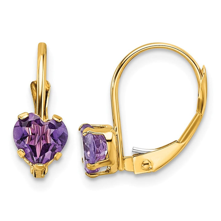 14K Yellow Gold 5mm Heart Leverback Earrings, view 1 of 12