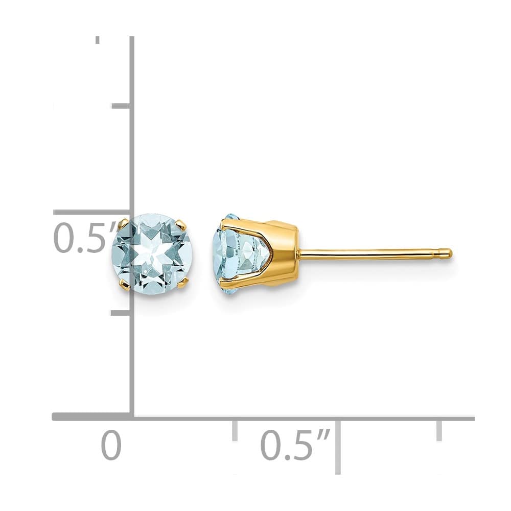14K Yellow Gold 5mm Round Aquamarine - March Earrings, view 4 of 4