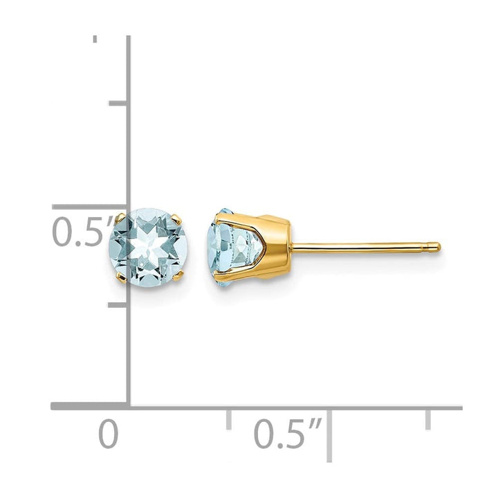 14K Yellow Gold 5mm Round Aquamarine - March Earrings, view 4 of 4