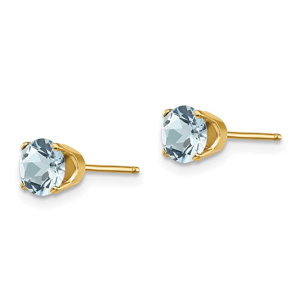14K Yellow Gold 5mm Round Aquamarine - March Earrings, view 2 of 4