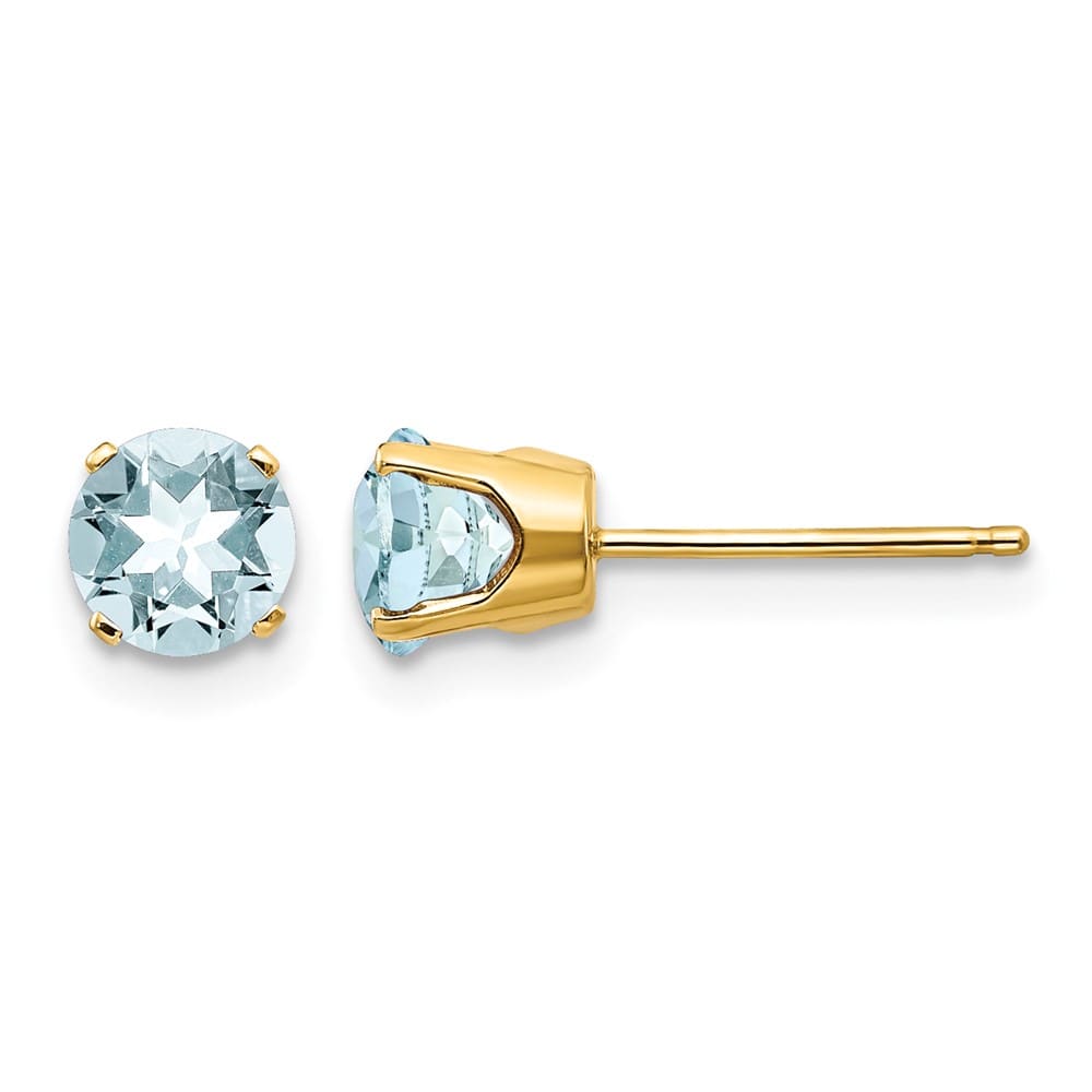 14K Yellow Gold 5mm Round Aquamarine - March Earrings, view 1 of 4