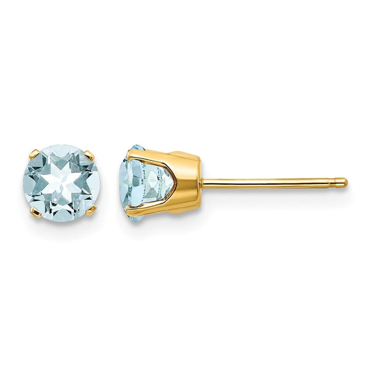 14K Yellow Gold 5mm Round Aquamarine - March Earrings, view 1 of 4